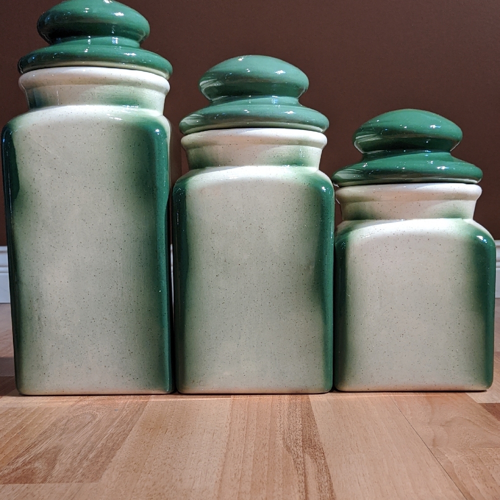 Handcrafted Mushroom Canister Set - Green and Cream - Picture 4 of 11